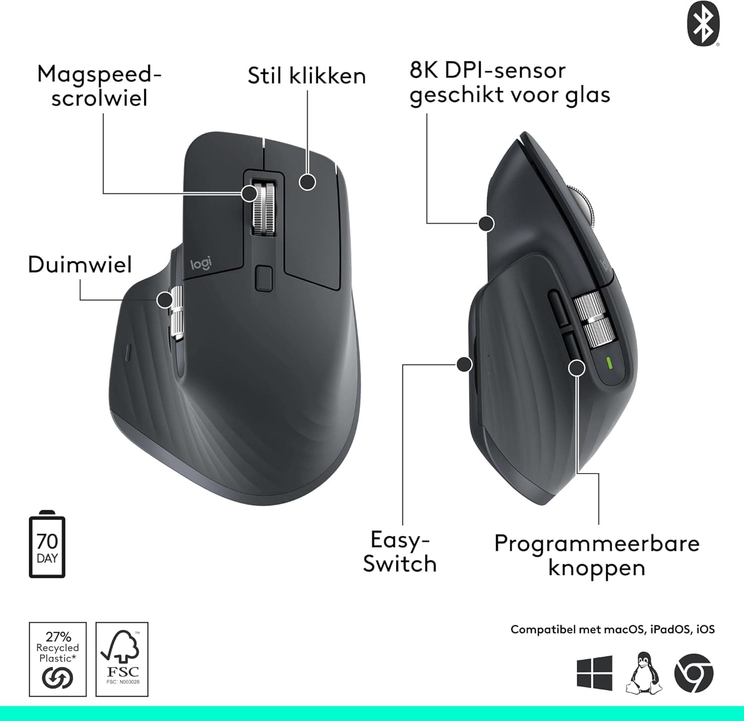 Logitech MX Master 3S Ergonomic Wireless Mouse - view 2 - unique gift idea