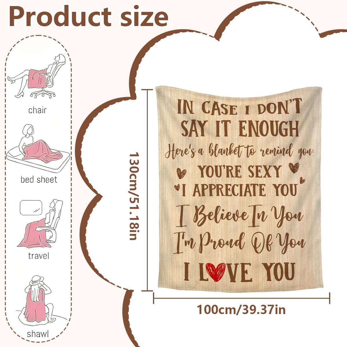 I Love You Blanket 100x130CM - slide 3 - unique gift idea